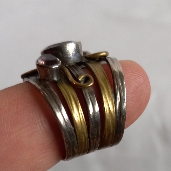 Handmade Silver & Bronze Amethyst Multi-Band Ring - Picture 2 of 8